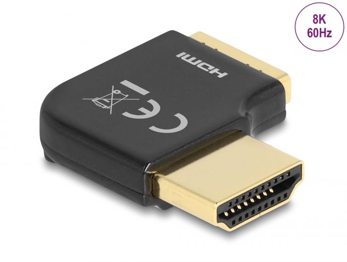 DeLock HDMI Adapter male to female 90° right angled 8K 60 Hz metal Black