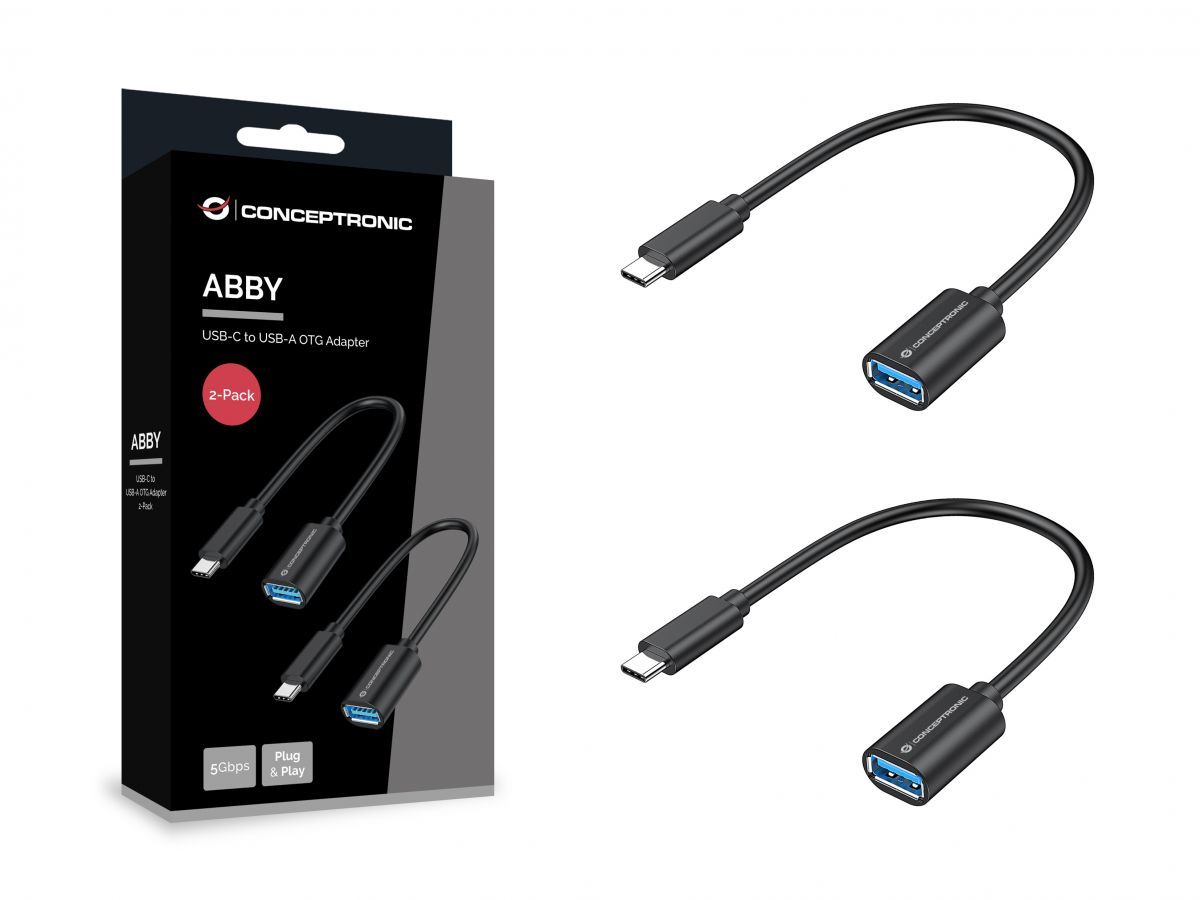 Conceptronic  USB-C to USB-A OTG Adapter 20cm Black (2-Pack)