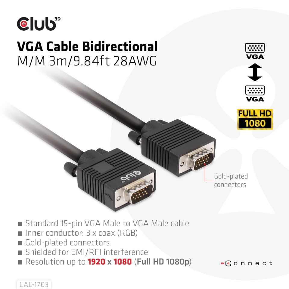 Club3D VGA Bidirectional cable 3m Black