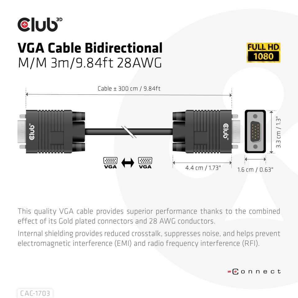 Club3D VGA Bidirectional cable 3m Black