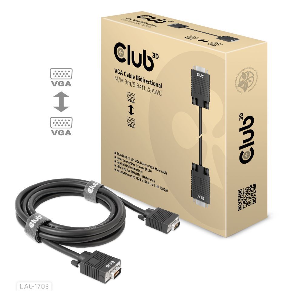 Club3D VGA Bidirectional cable 3m Black