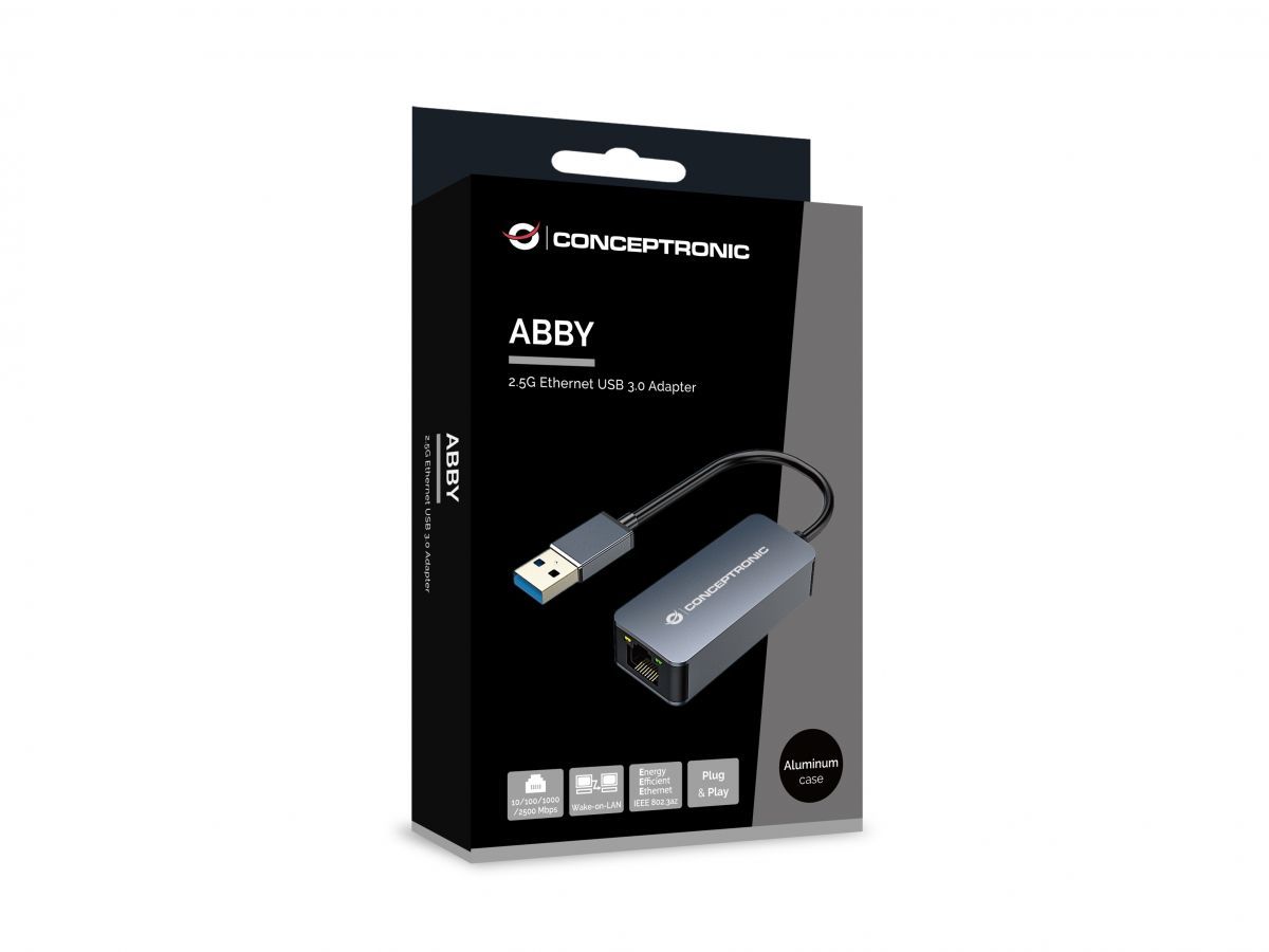 Conceptronic ABBY12G 2.5G Ethernet USB3.0 Adapter, Wake-on-LAN, Compatible with Nintendo Switch