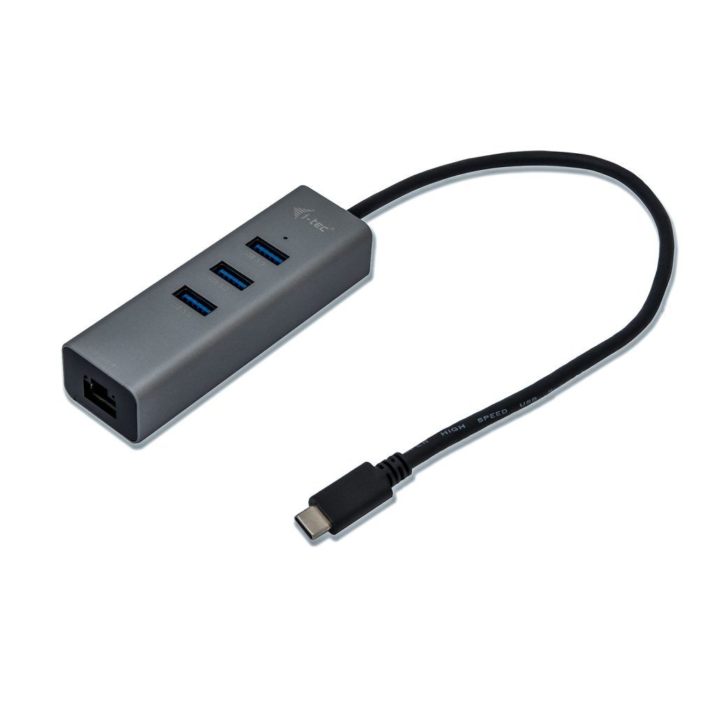 I-TEC 3 port USB-C 3.0 Hub Metal+Gigabit Ethernet adapter Grey