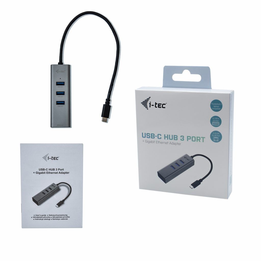 I-TEC 3 port USB-C 3.0 Hub Metal+Gigabit Ethernet adapter Grey