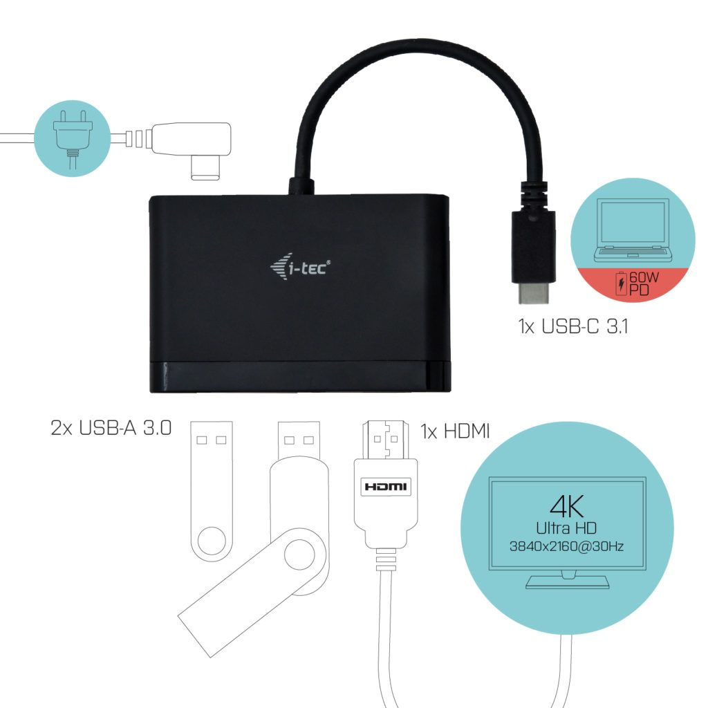I-TEC USB C HDMI Travel Adapter PD/Data Black