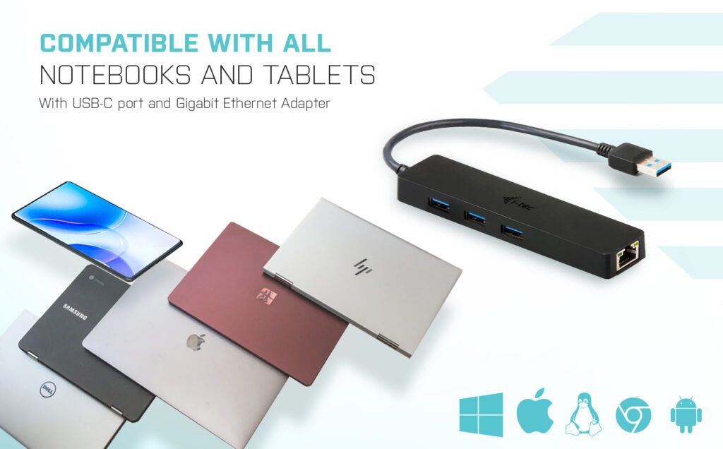 I-TEC USB 3.0 Slim HUB 3 Port+Gigabit Ethernet Adapter Black