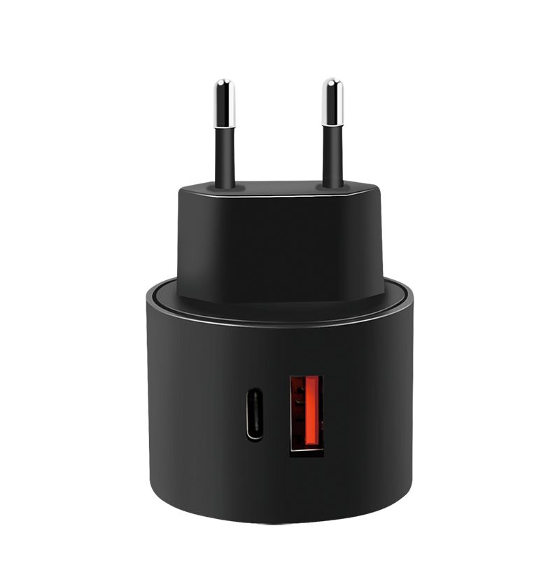 Logilink Dual USB fast charging socket adapter 1x USB-C (PD) 1x USB-A (QC) 20W round Black