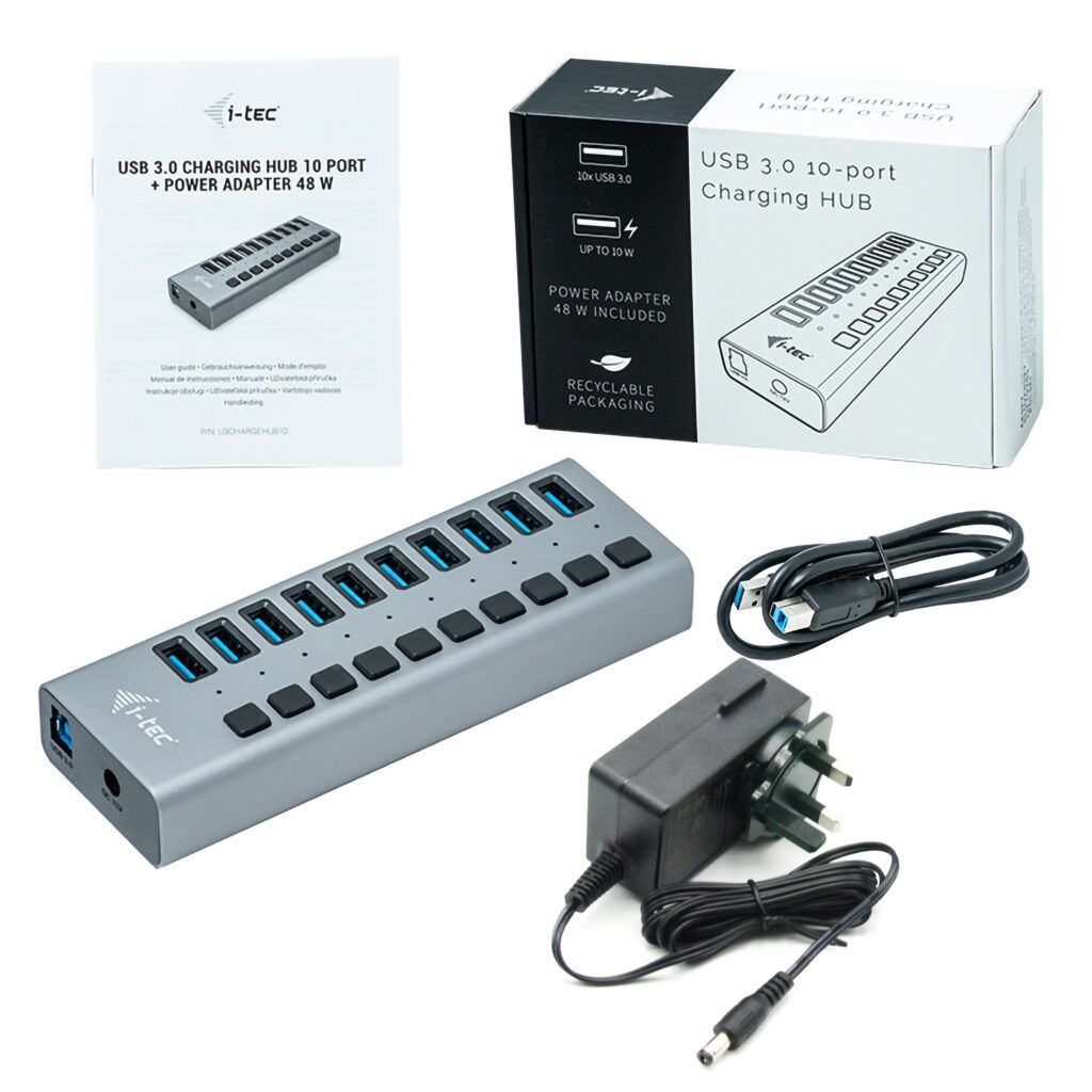 I-TEC 10 port USB 3.0 Charging Hub+Power Adapter 48W Grey