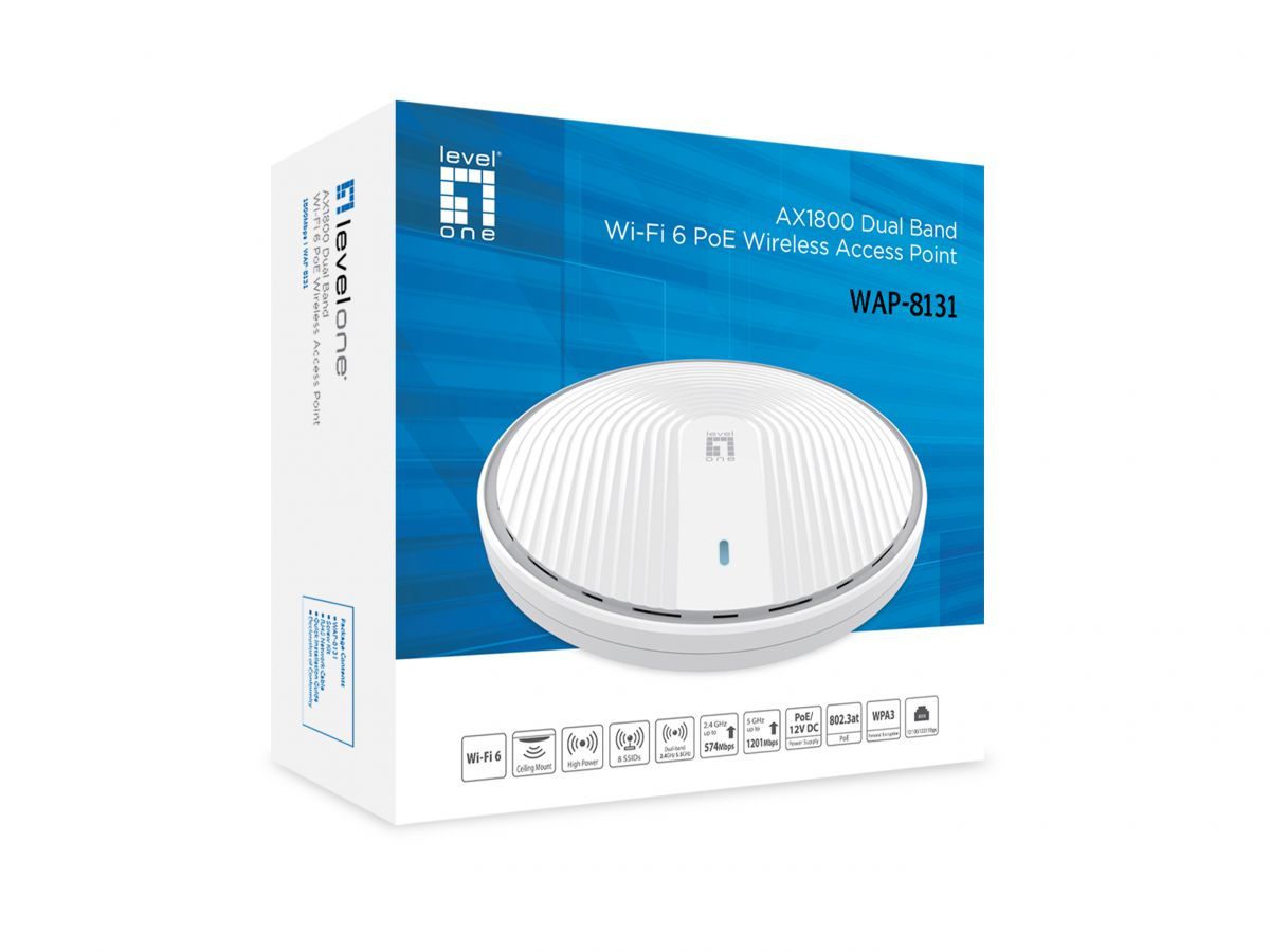 LevelOne WAP-8131 AX1800 Dual Band Wi-Fi 6 PoE Wireless Access Point