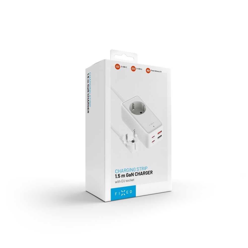 FIXED Charging Strip 2xUSB-C/2xUSB, GaN III, 1.5m, PD 65W, white