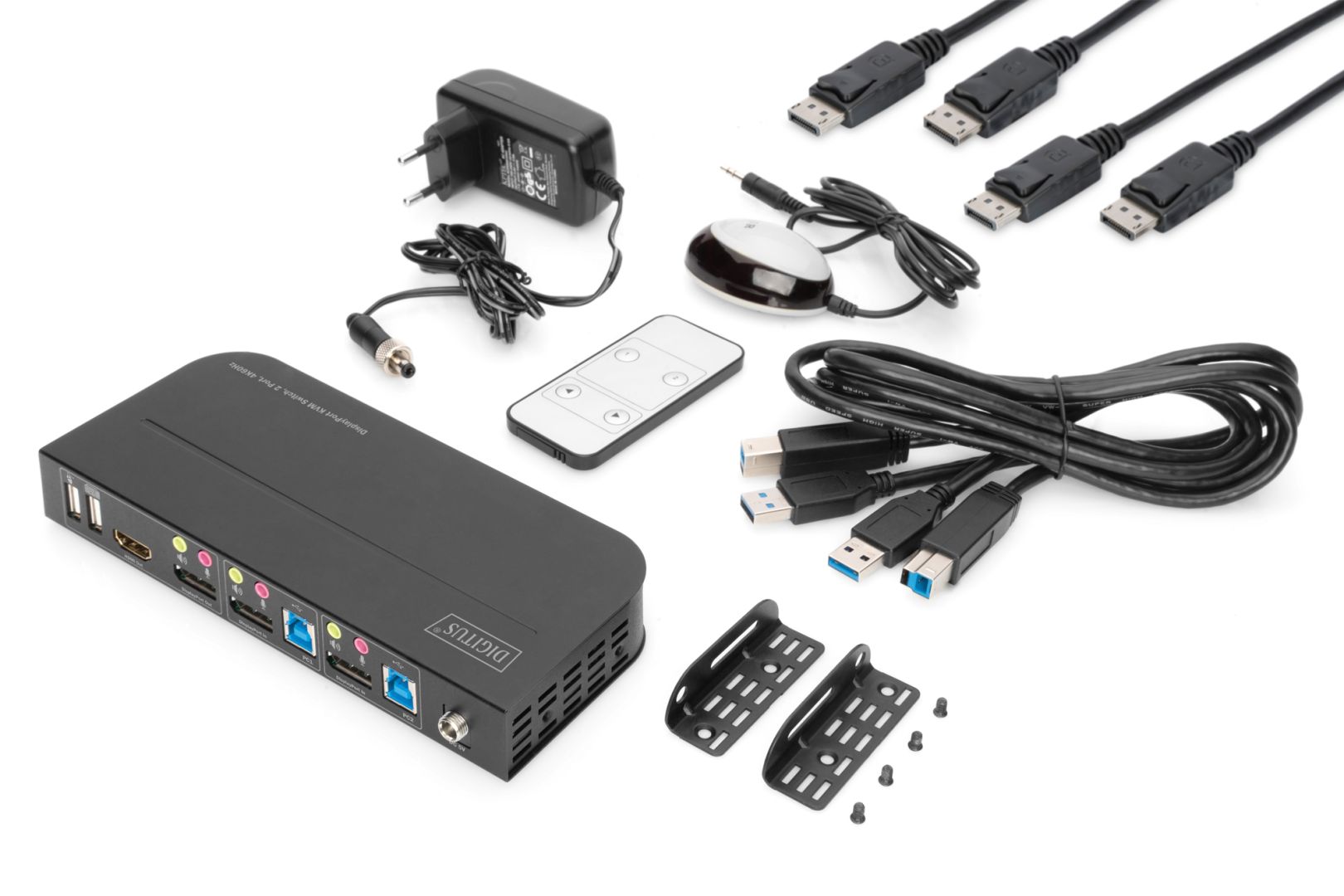 Digitus KVM Switch 2-Port 4K60Hz 2 x DP in 1 x DP/HDMI out Black