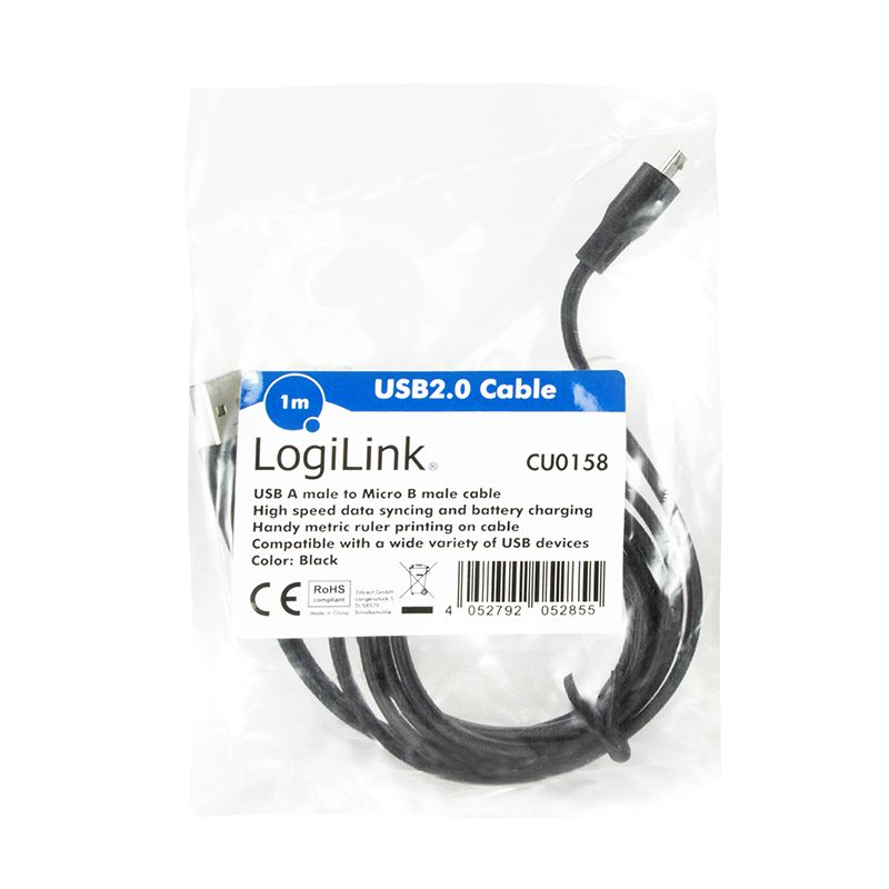 Logilink USB 2.0 cable USB-A/M to Micro-USB/M 1m Black