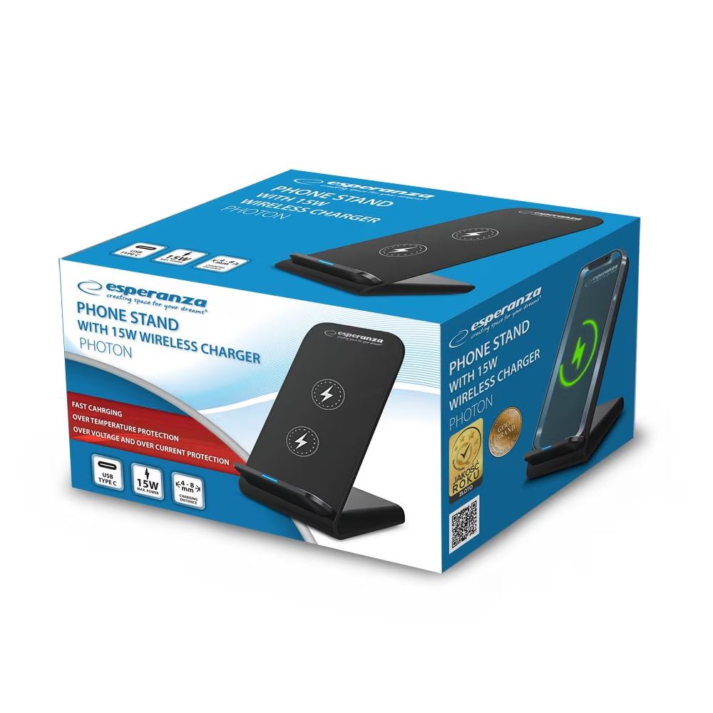 Esperanza Photon Wireless Charger Desk Stand for Phone Black