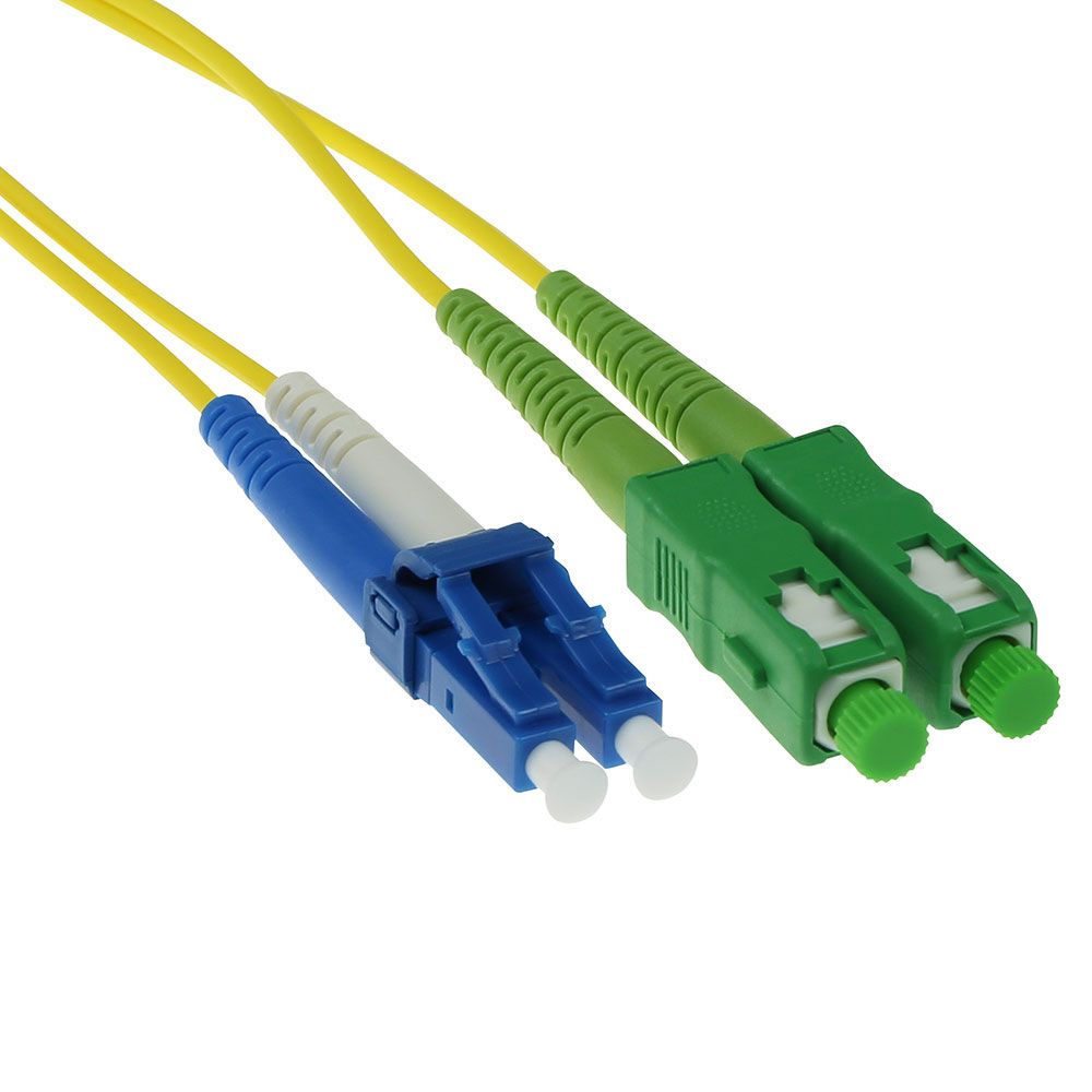 ACT LSZH Singlemode 9/125 OS2 fiber cable duplex with SC/APC and LC/UPC connectors 20m Yellow