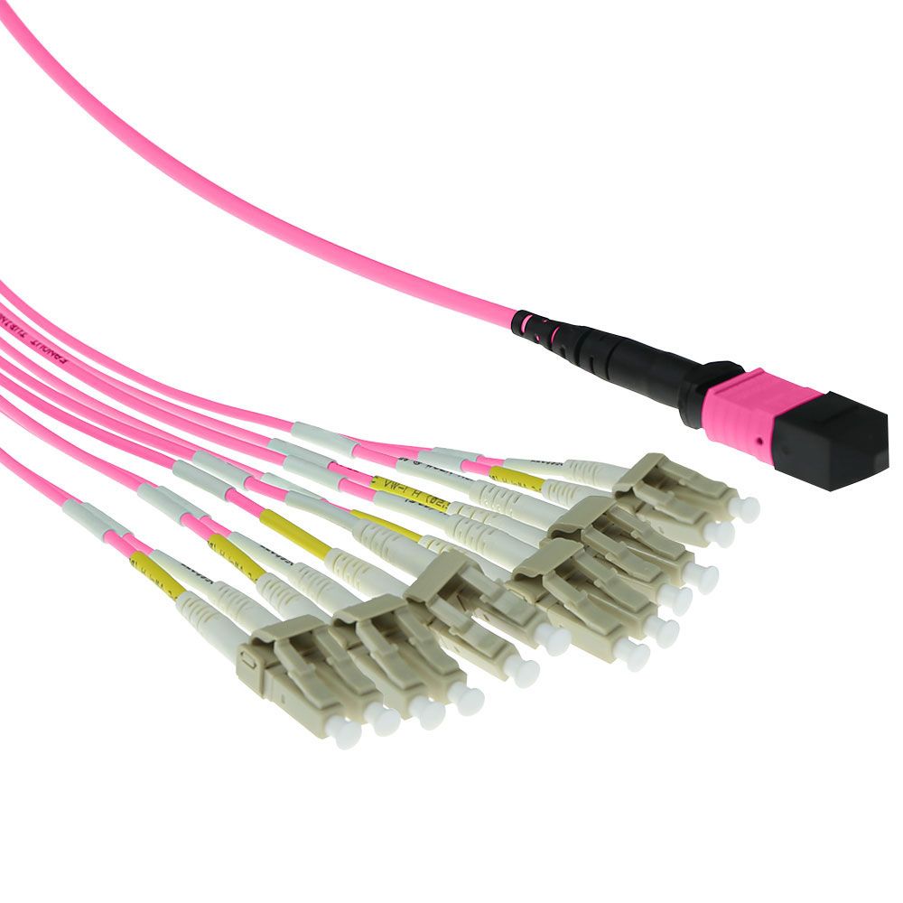 ACT Multimode 50/125 OM4 fanout patchcable 1 X MTP female  6 X LC duplex 12 fibers 1m Pink