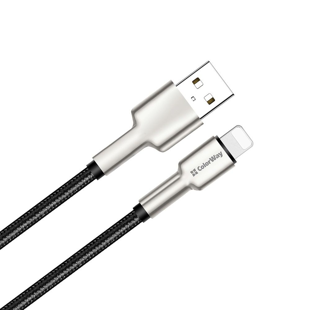 ColorWay USB-A to Apple Lightning (head metal) 2.4A 1m Black