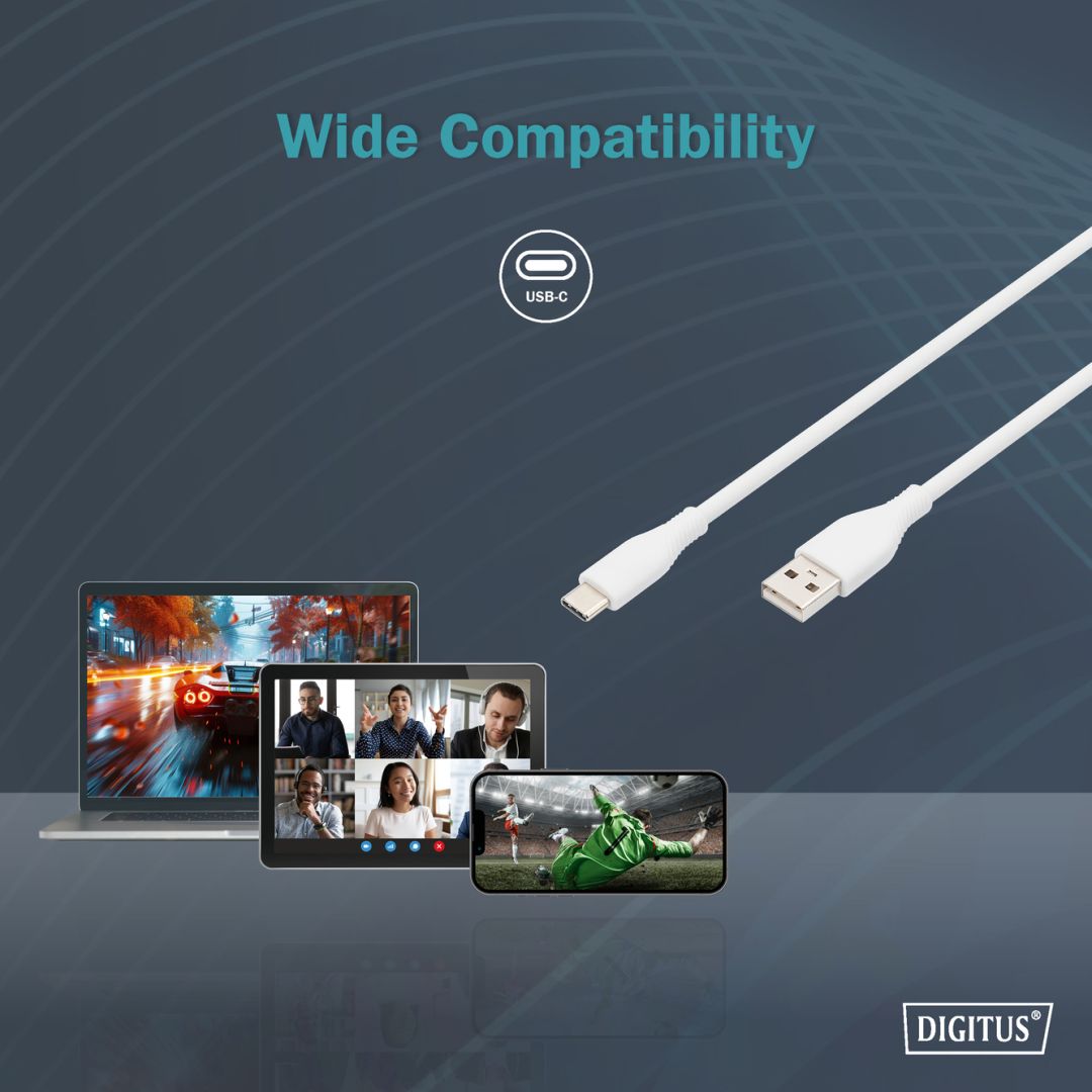 Digitus USB-C Silicone charging cable USB-A to USB-C  USB 2.0 60W 0,5m White