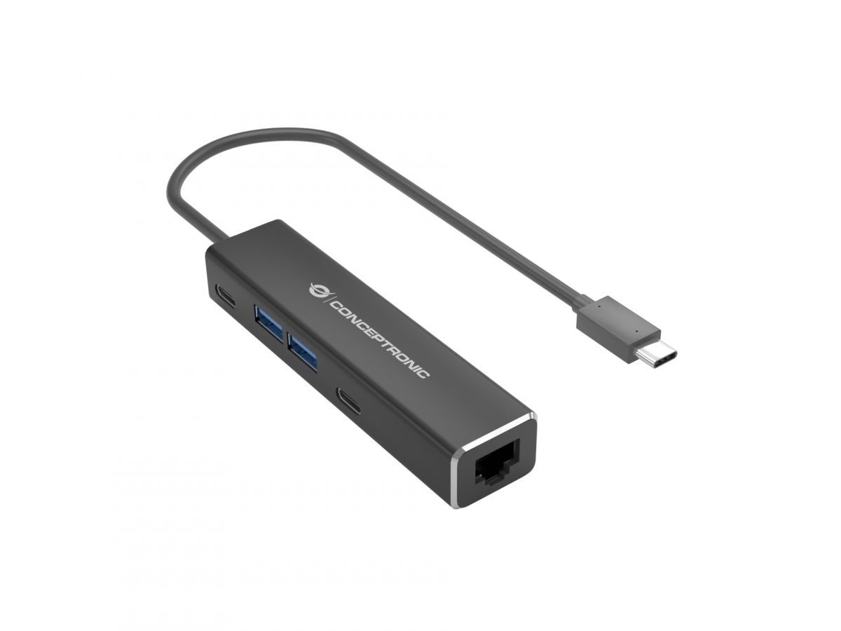 Conceptronic ABBY14B USB 3.2 Gen 1 2.5GbE Network Adapter with 4-Port USB Hub
