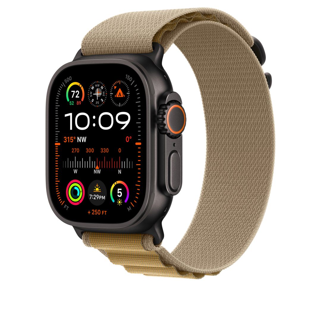 Apple Watch 49mm Alpine Loop Tan Black Titanium Finish Large