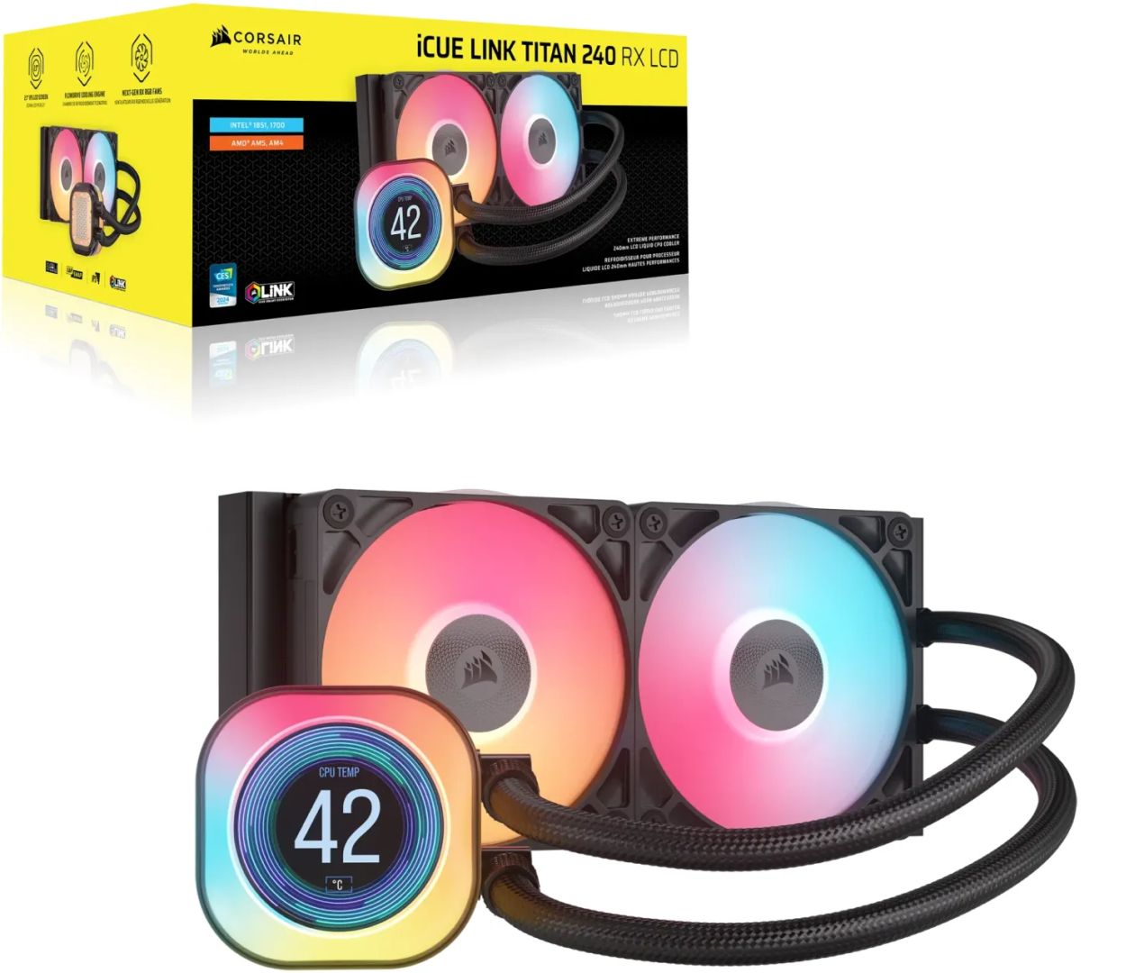 Corsair iCUE LINK TITAN 240 RX LCD Liquid CPU Cooler Black