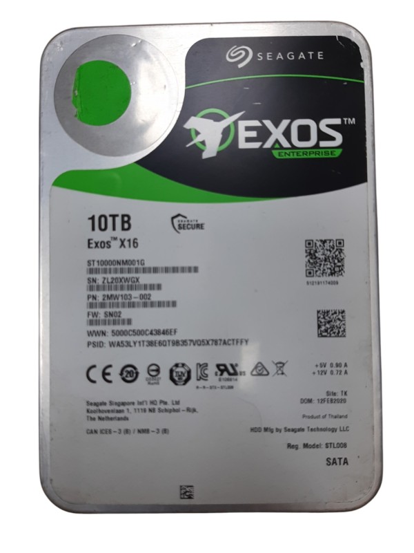 10TB HDD, használt merevlemez, Seagate Exos X16 10TB 3.5" 256MB 7200rpm SATA3 ST10000NM001G