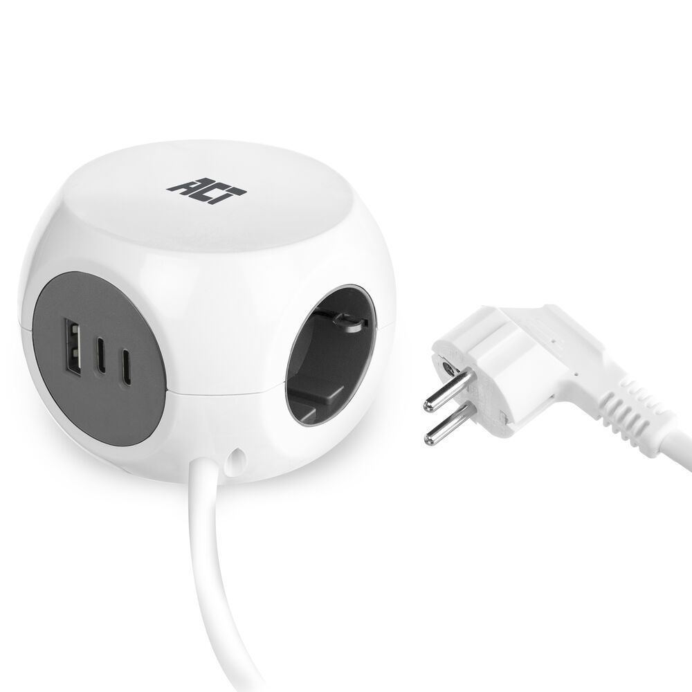 ACT Power Strip Cube F Socket Hálózati Elosztó Kapcsolóval 3DIN 1,5m White