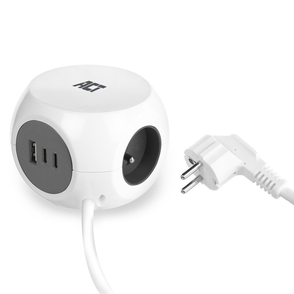ACT Power Strip Cube E Socket Hálózati Elosztó Kapcsolóval 3DIN 1,5m White