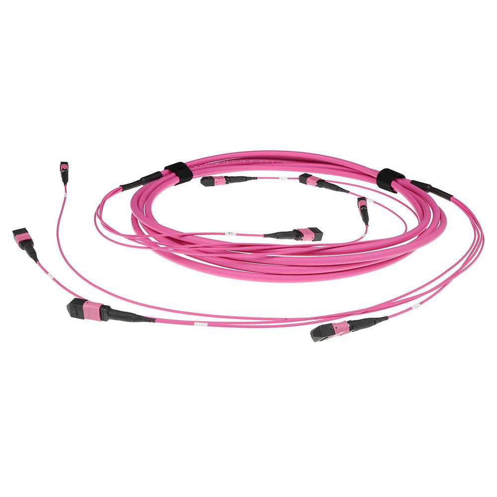 ACT Multimode 50/125 OM4(OM3) polarity A fiber trunk cable with 4 MTP/MPO female connectors each side 10m Violet