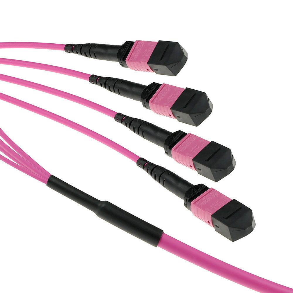 ACT Multimode 50/125 OM4(OM3) polarity A fiber trunk cable with 4 MTP/MPO female connectors each side 10m Violet