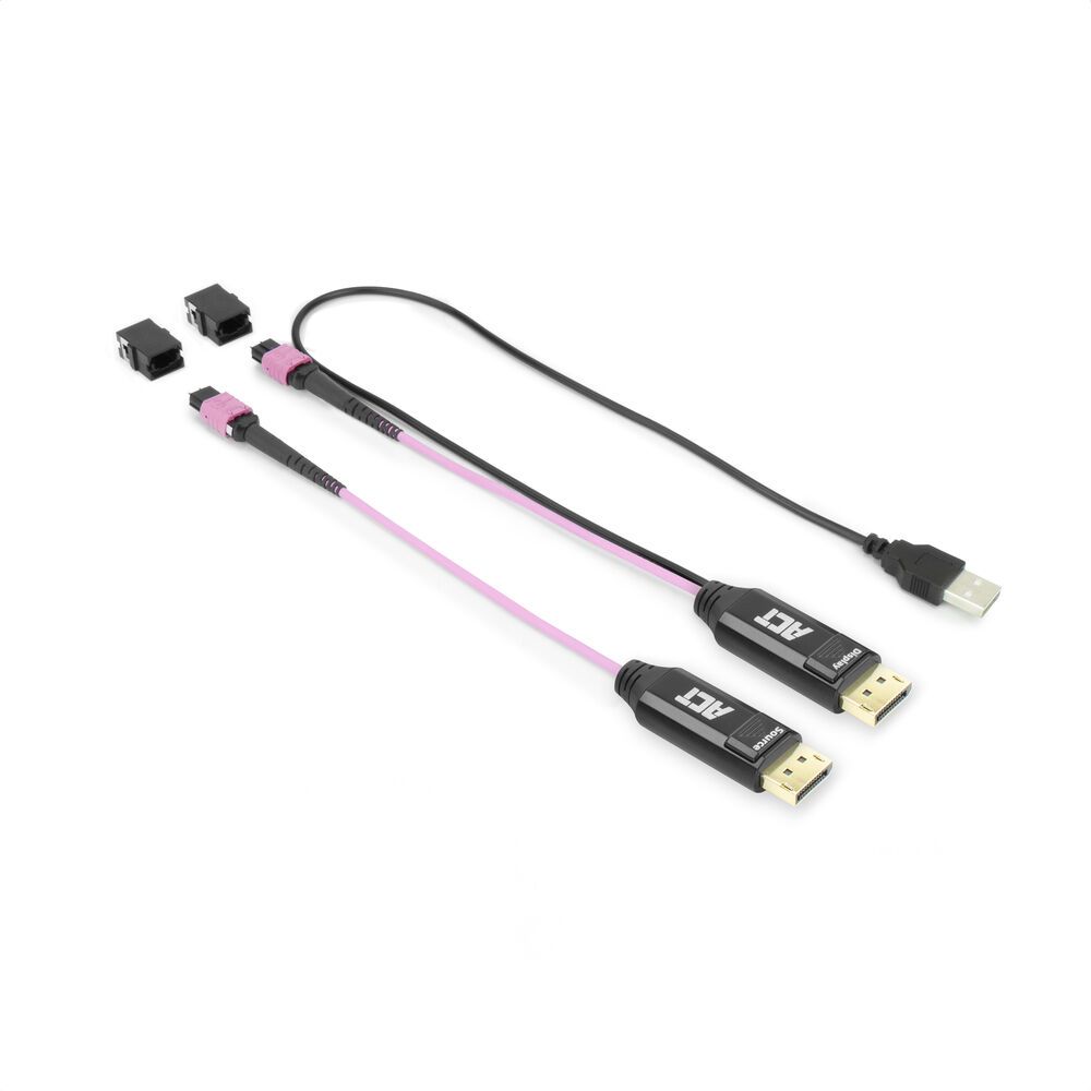 ACT DisplayPort to MTP/MPO adapter set to extend a DisplayPort connection up to 8K@60Hz Violet