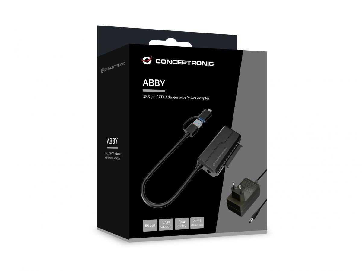 Conceptronic  ABBY21B USB to SATA 3.0 Adapter with Power Adapter 2.5"/3.5" SATA HDD/SSD