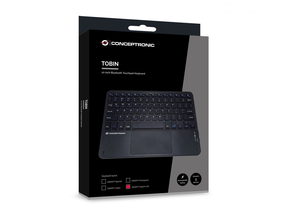 Conceptronic TOBIN01BUS Bluetooth Touchpad Keyboard Black US