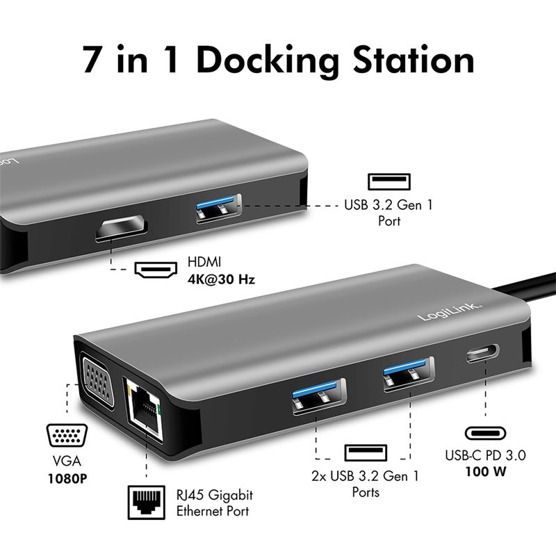 Logilink UA0410 USB-C 7-Port Docking Station Silver/Black