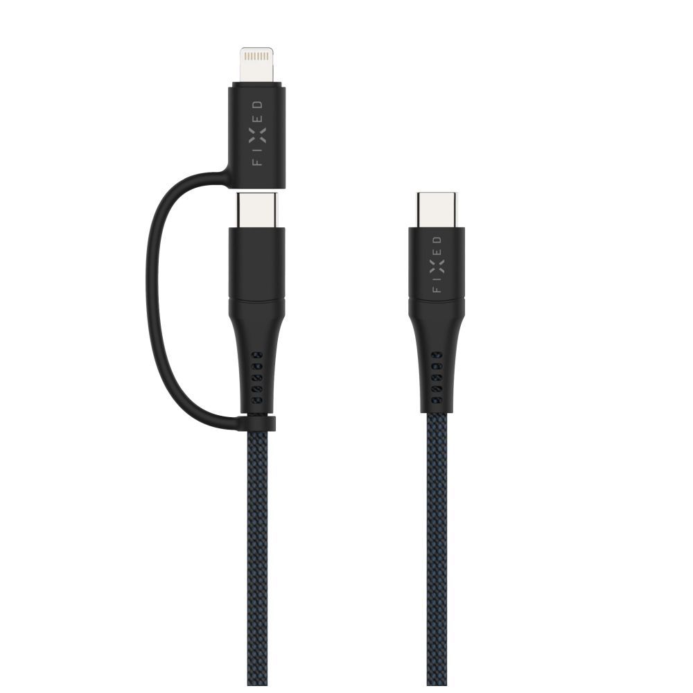 FIXED Braided Cable USB-C/USB-C, Lightning Adapter, 3m, MFi, PD 60W, gray