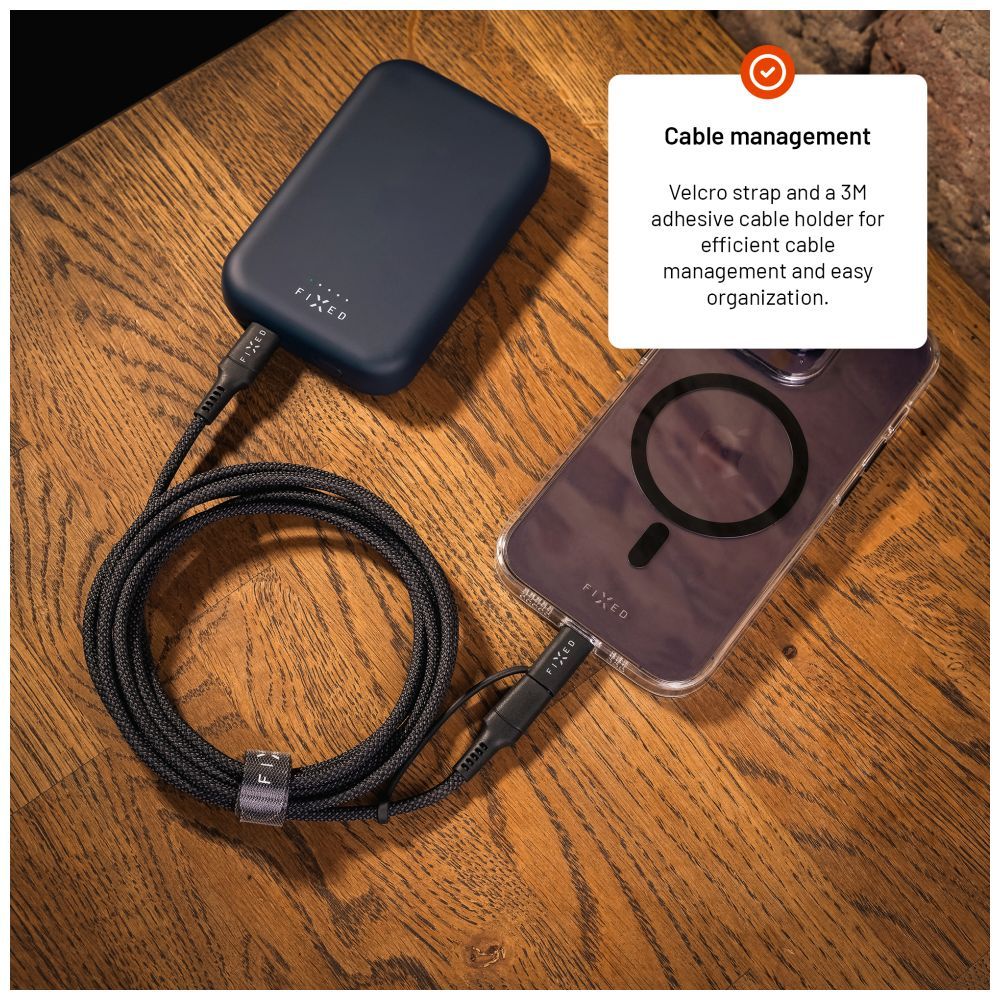 FIXED Braided Cable USB-C/USB-C, Lightning Adapter, 1,2m, MFi, PD 60W, gray