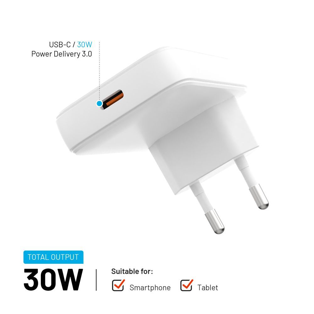 FIXED Slim USB-C úti töltő GaN PD 30W-os fehér