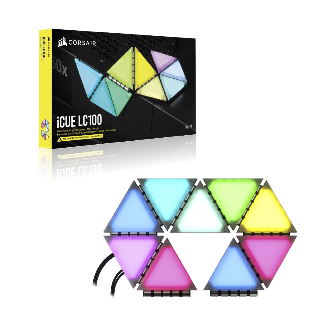 Corsair iCUE LC100 Case Accent Lighting Panels Mini Triangle 9x Tile Starter Kit
