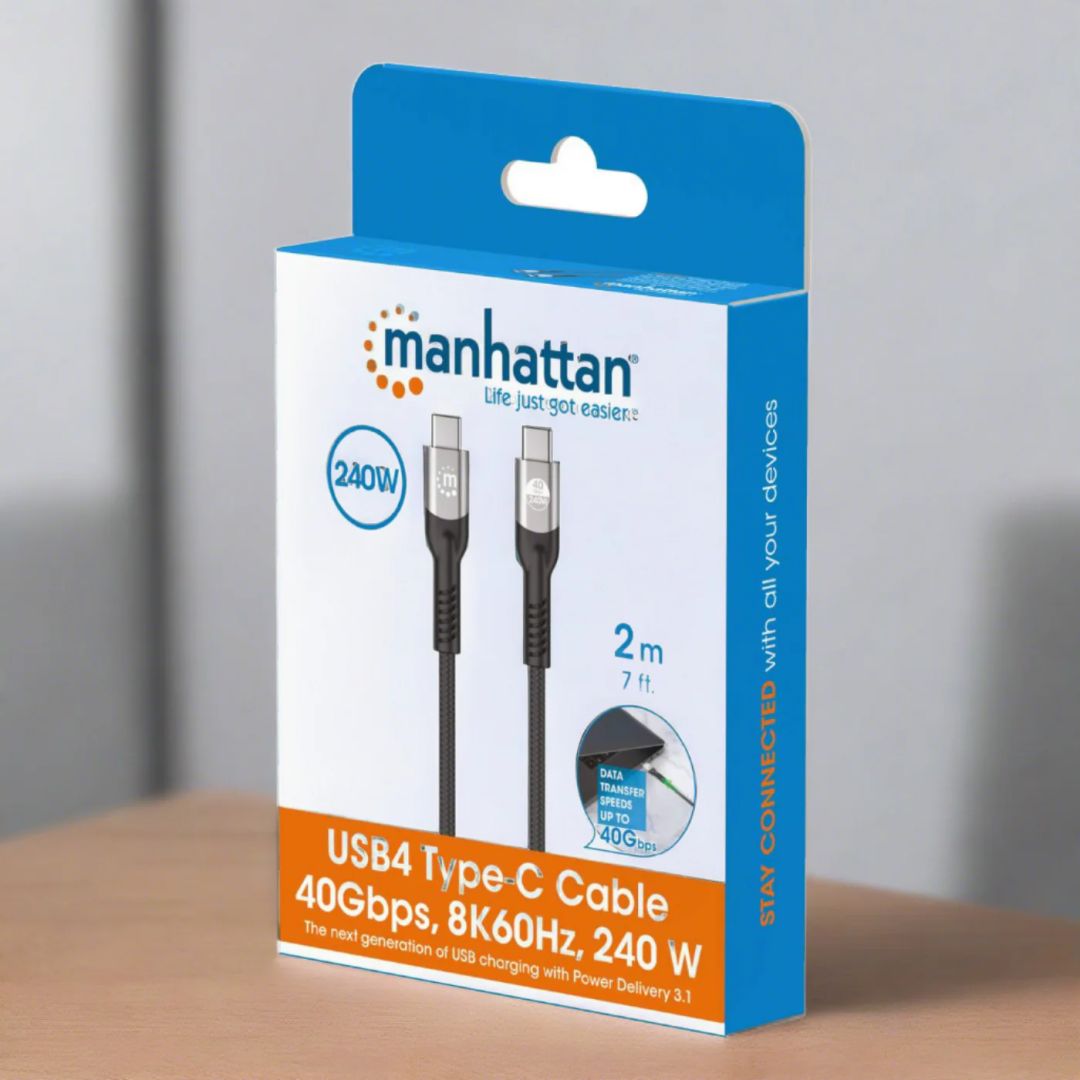 Manhattan USB-C to USB-C 240W 40Gbit/s 8K cable 2m Black