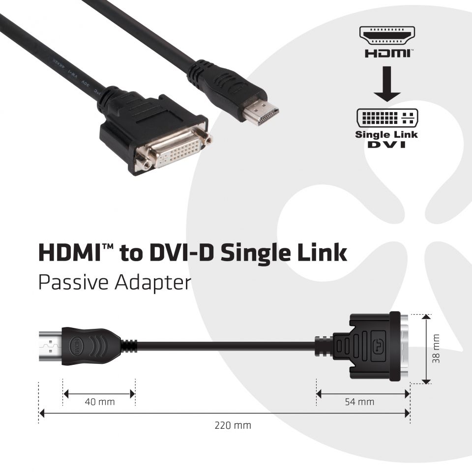 Club3D HDMI to DVI-D (Single Link) Passive Adapter 22cm Black