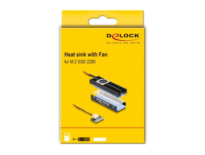 DeLock Heat sink with Fan for M.2 SSD 2280 Black