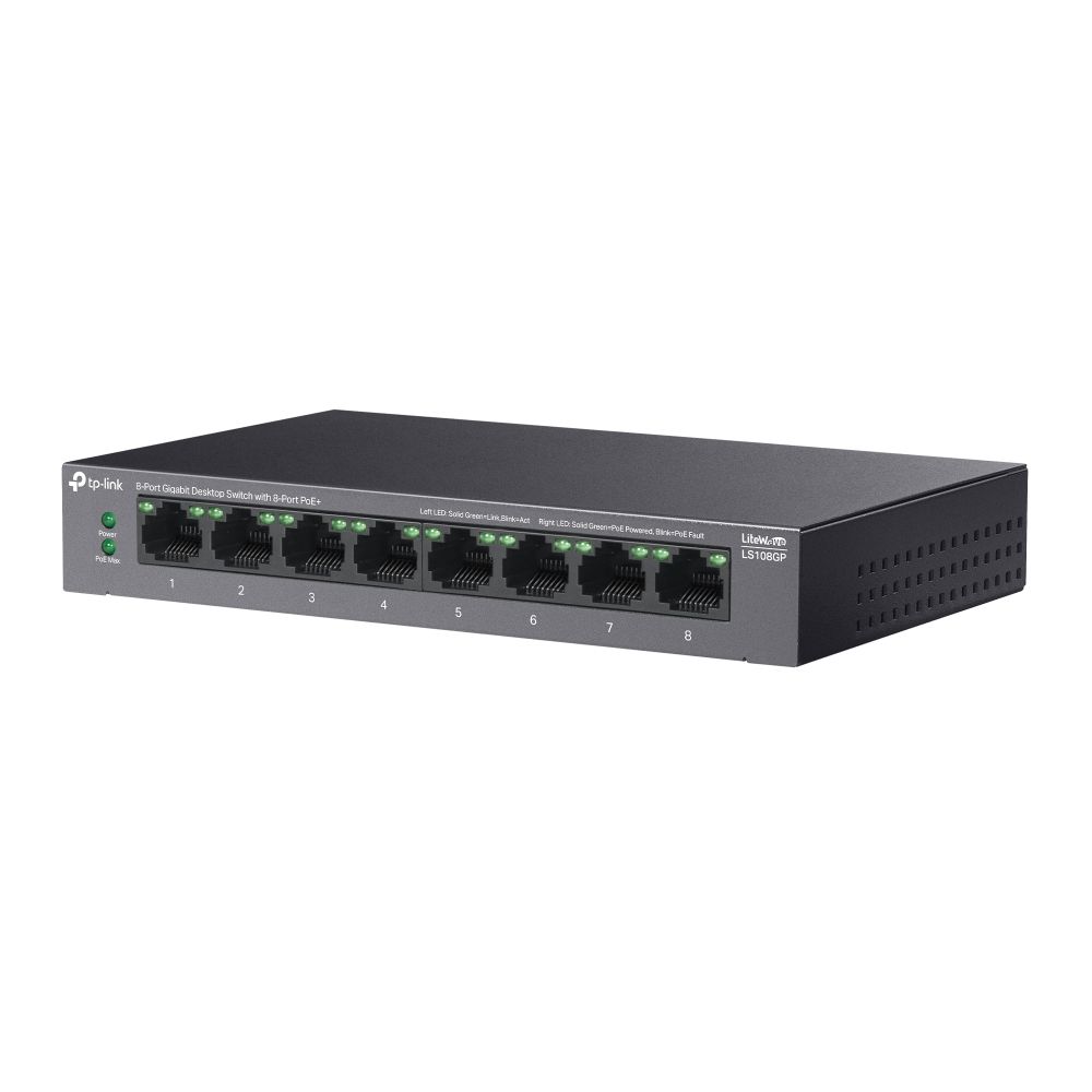 TP-Link LS108GP 8-Port Gigabit Desktop Switch with 8-Port PoE+