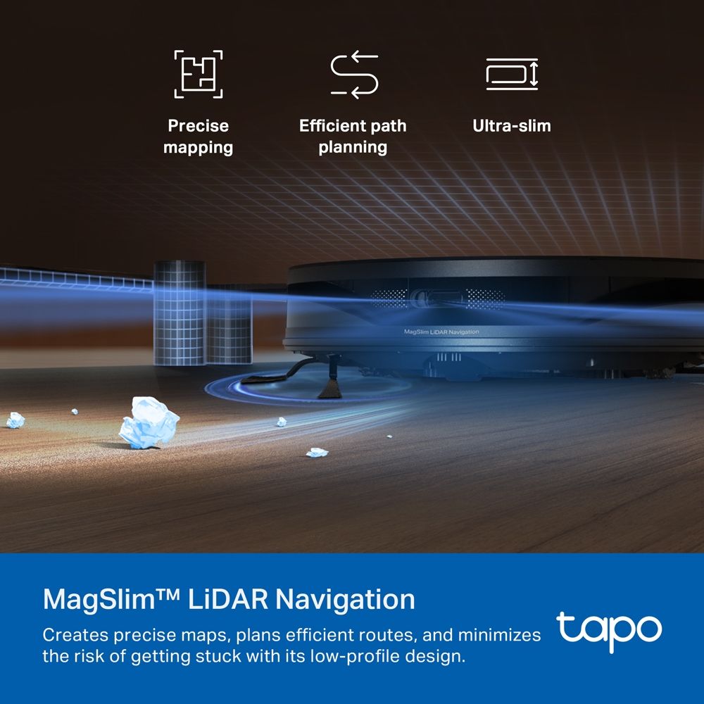 TP-Link Tapo RV20 Max Plus MagSlim LiDAR Navigation Robot Vacuum & Mop with Auto-Empty Dock Black
