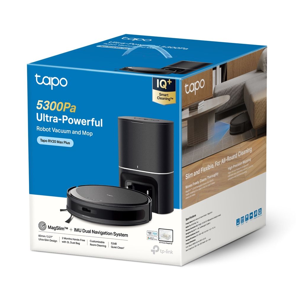 TP-Link Tapo RV20 Max Plus MagSlim LiDAR Navigation Robot Vacuum & Mop with Auto-Empty Dock Black