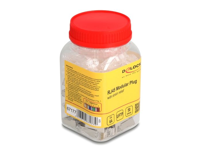 DeLock RJ45 Modular Plug Cat.6A with bend protectection boots transparent 50 pcs set