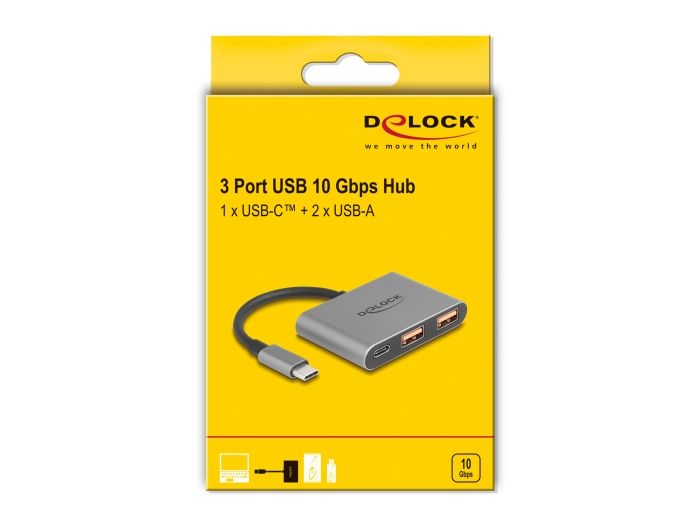 DeLock 3 Port USB Hub 10 Gbps with USB Type-C to 1x USB Type-C + 2x USB Type-A