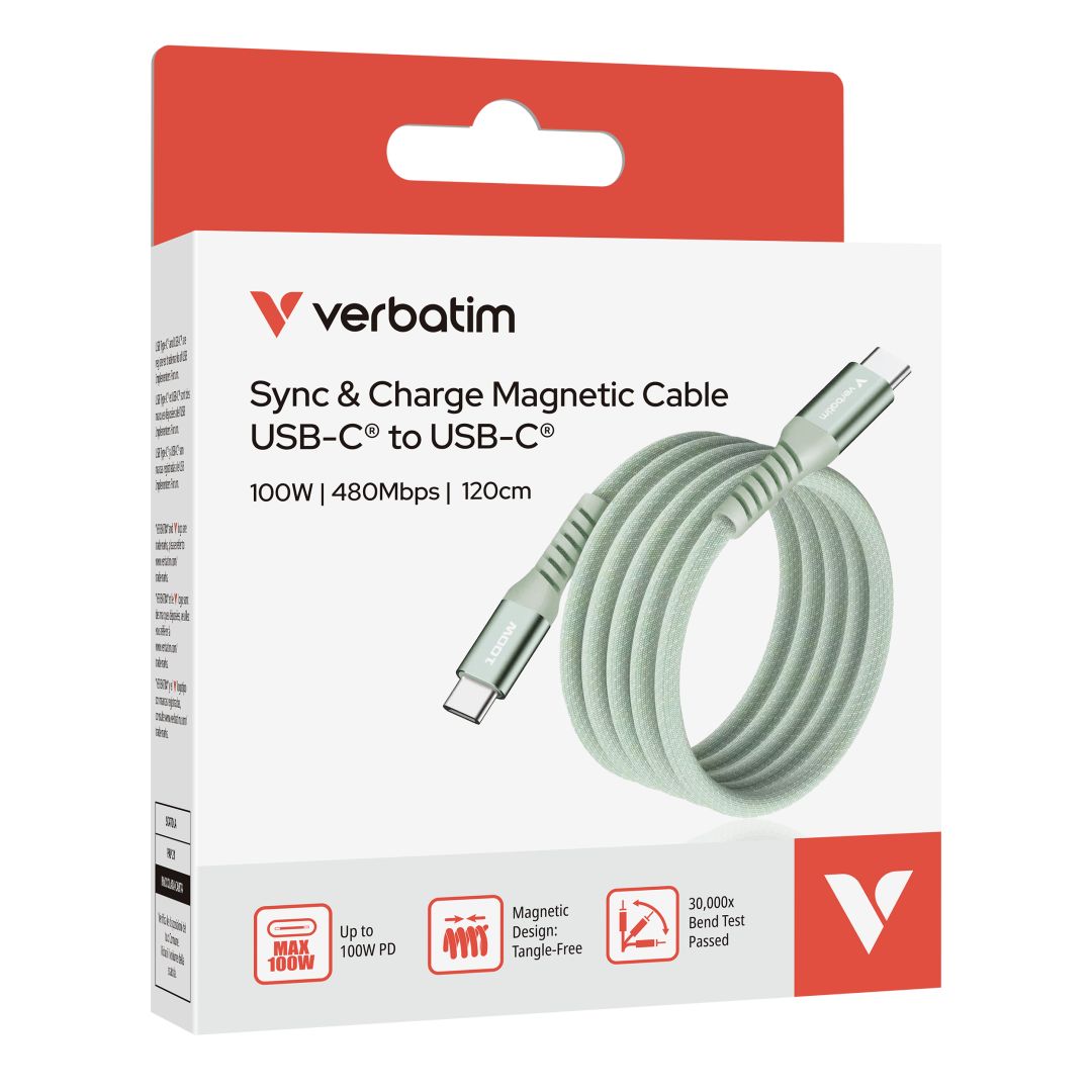 Verbatim Sync&Charge USB-C/USB-C 100W Magnetic cable 1,2m Green