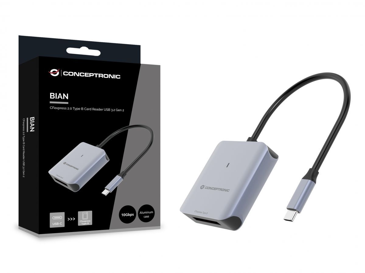 Conceptronic BIAN08G CFexpress 2.0 Type B Card Reader USB 3.2 Gen 2 Grey