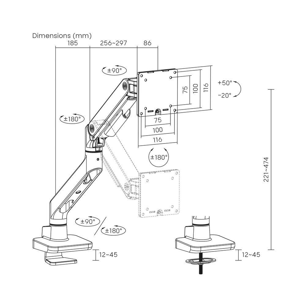 ACT AC8340 Single Monitor Arm Office Premium with Gas Spring