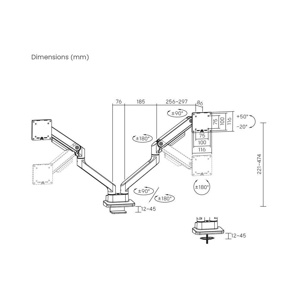 ACT AC8342 Dual Monitor Arm Office Premium with Gas Spring