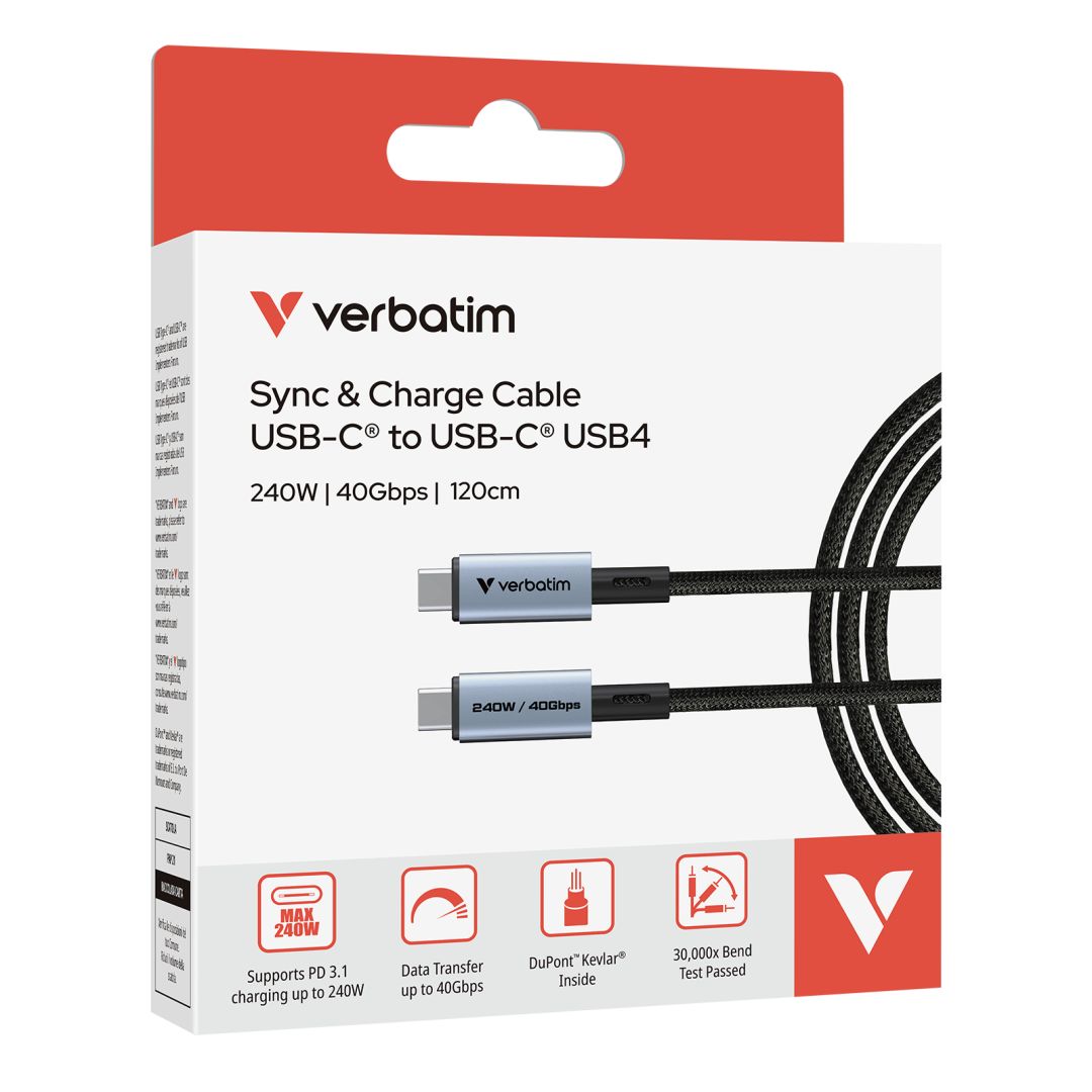 Verbatim Sync & Charge USB4 Cable 240W Cable 1,2m Black